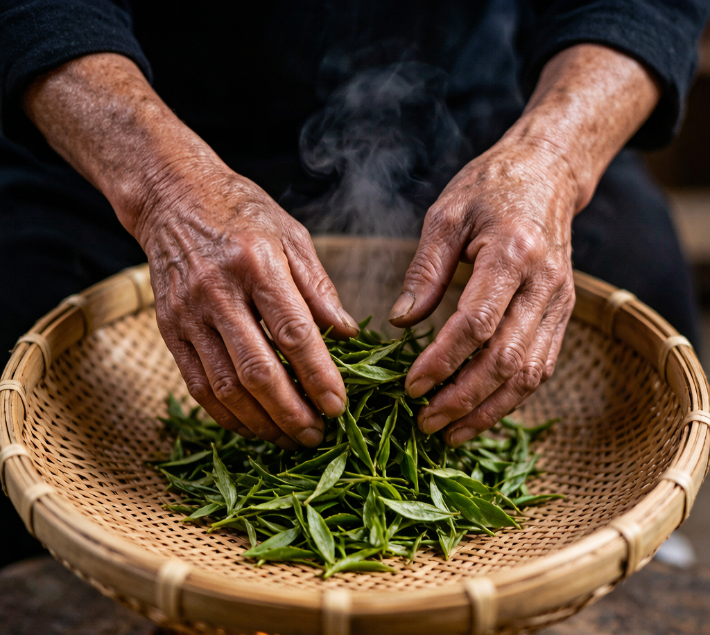 Tea leaves handled during black tea processing