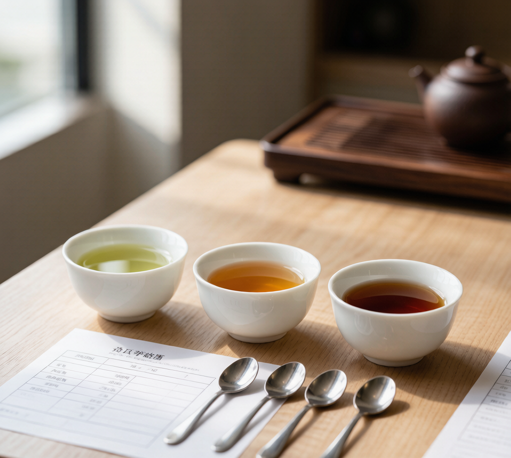 Professional tea cupping ceremony for jasmine green tea