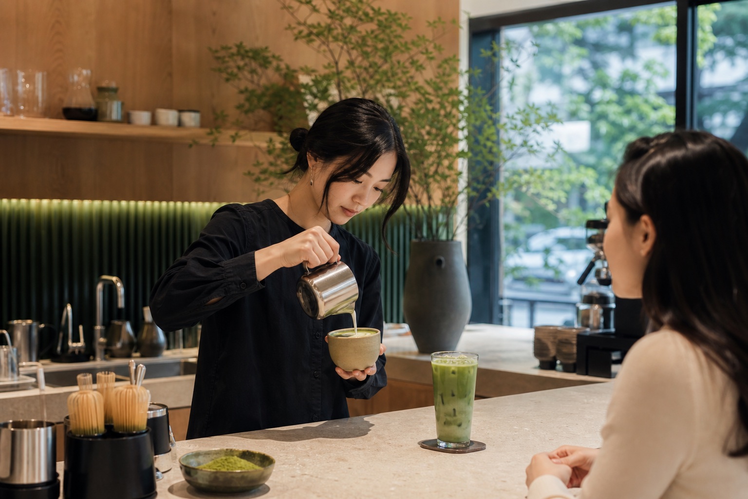 Chinese matcha prepared in a modern specialty café