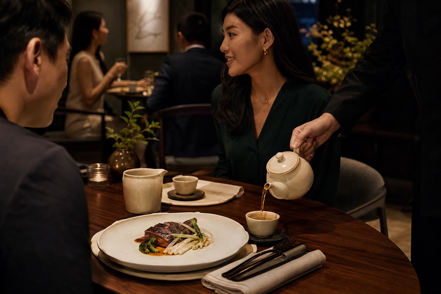 Chinese tea served with a composed restaurant dish